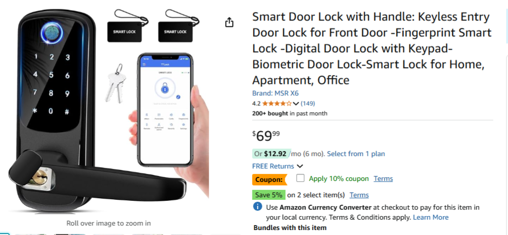 Review Smart Door Lock with Handle, Keypad & Biometric Access